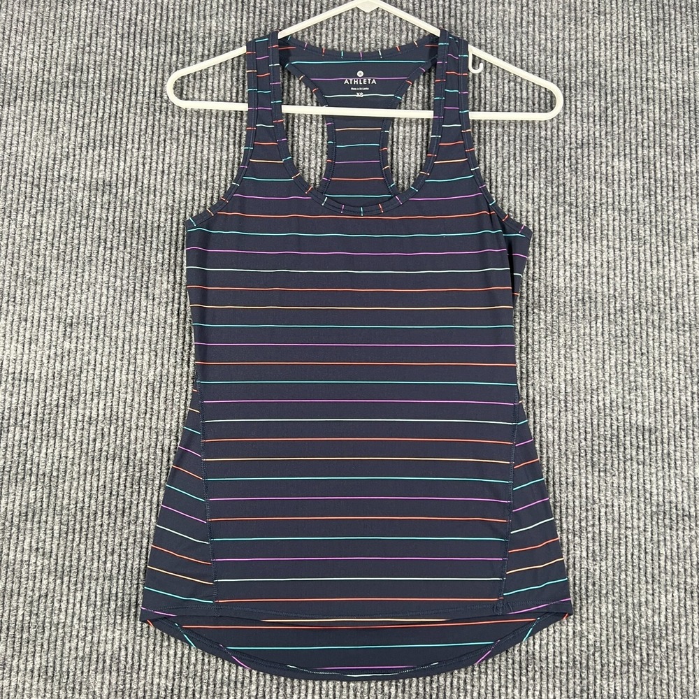 Athleta Tank Top Womens Size XS Extra Small Black Striped Sleeveless Activewear